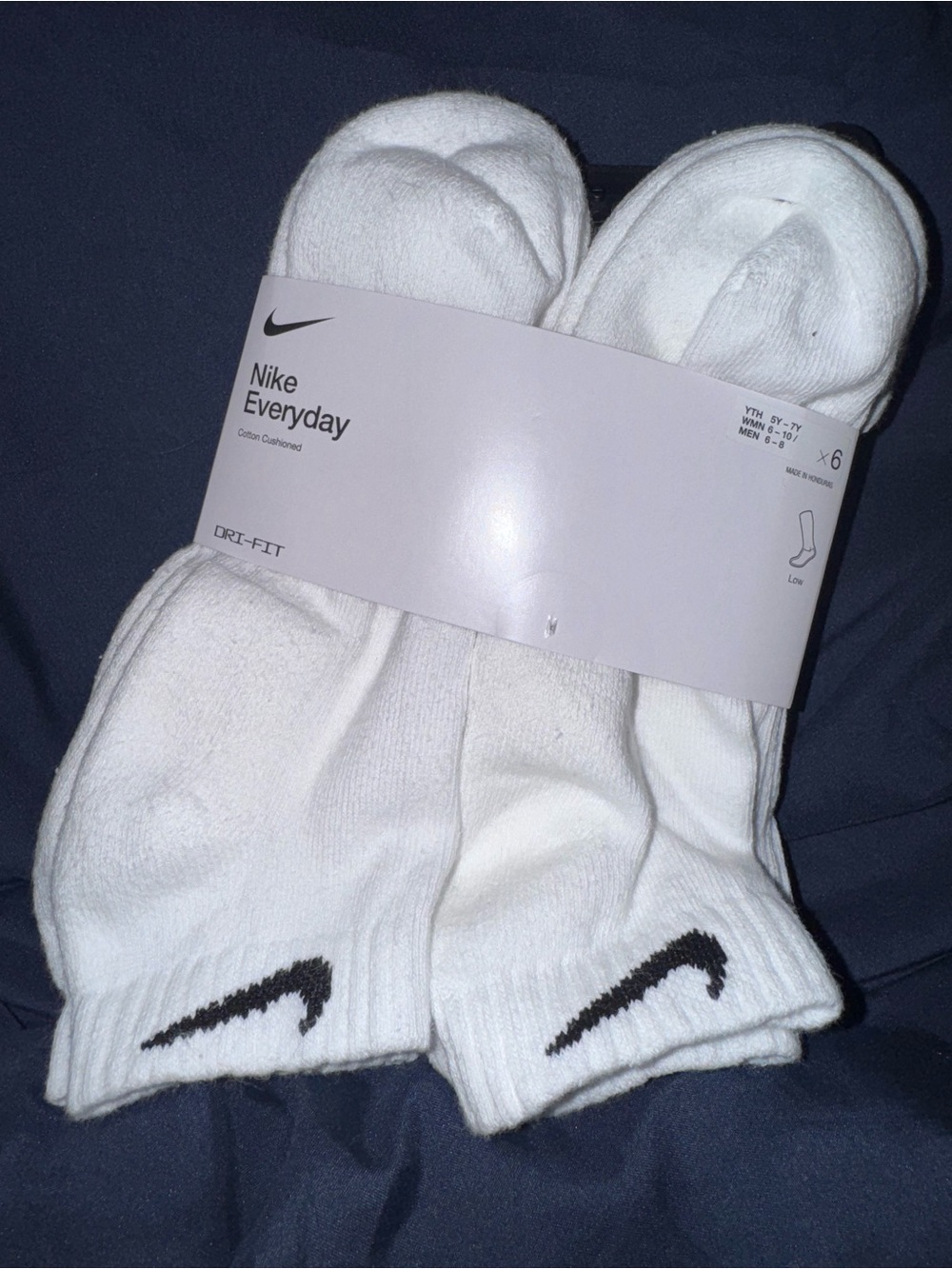 Nike White Low-Cut Athletic Socks with Black Swoosh - Pack 6 pair unisex